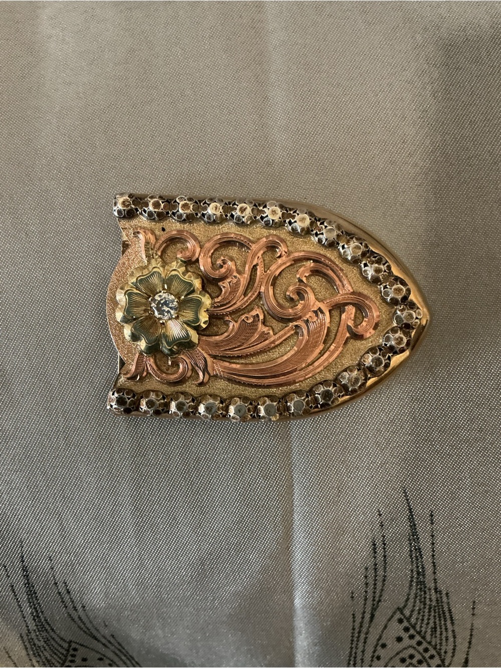 Sterling Silver Floral Engraved Belt Tip in Gold and Rose Gold